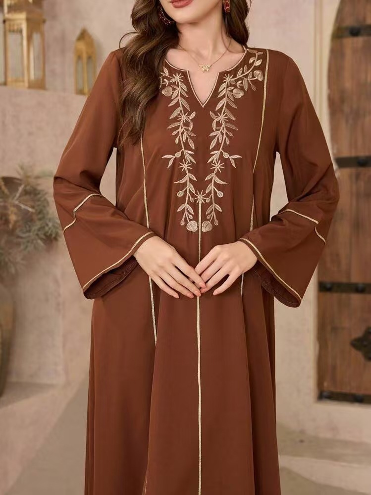 Elegant Middle Eastern Abaya Women Long Sleeve Plus Size Traditional Long Robe